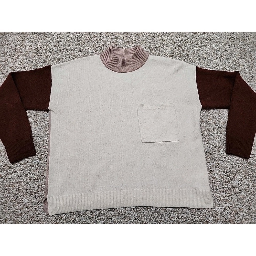 Madewell Redmond Mockneck Pocket Sweater Colorblock Small Wool‎ Blend Tan, Brown